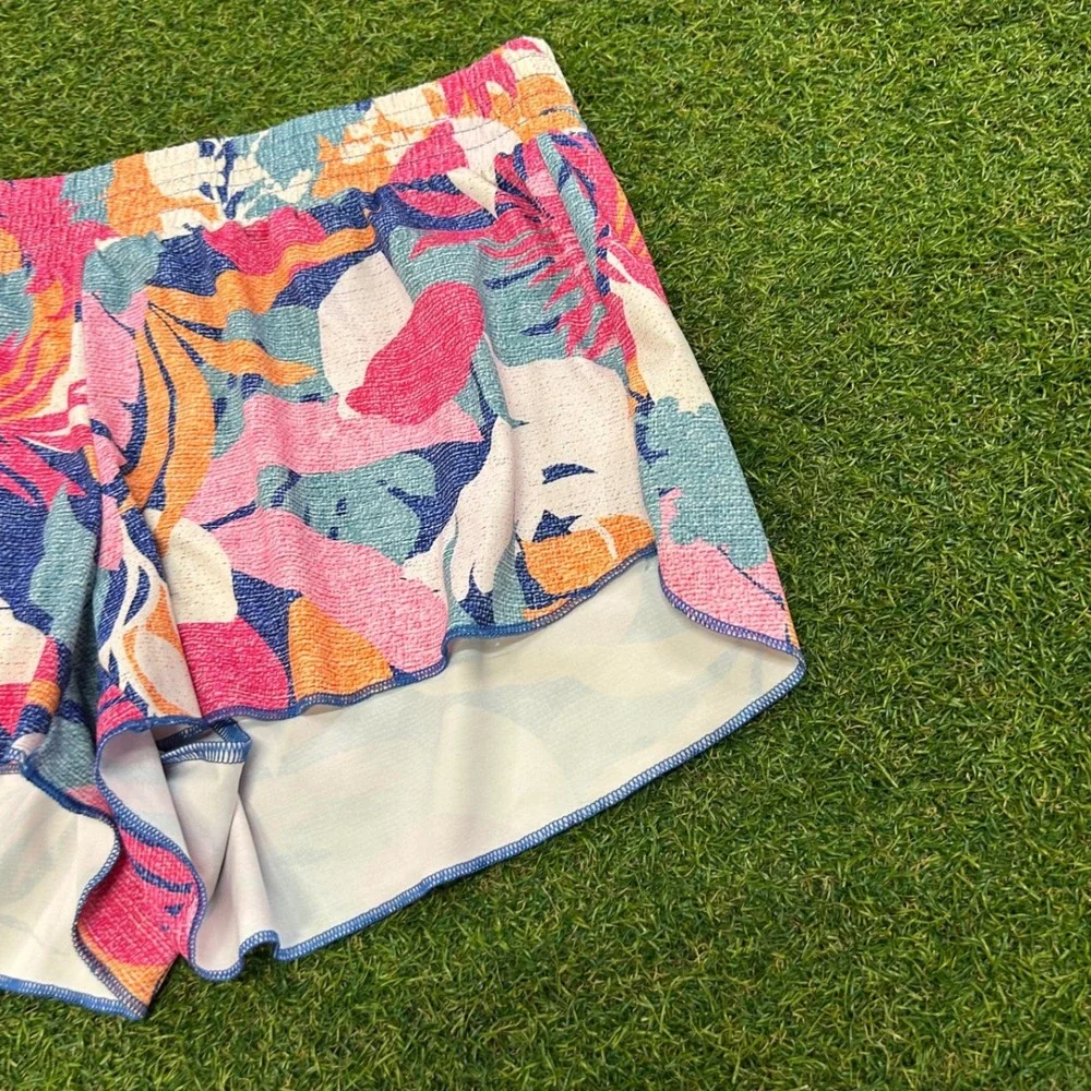 Speedo Womens Tropical Floral Board Shorts Pink Blue Smocked Waist Small